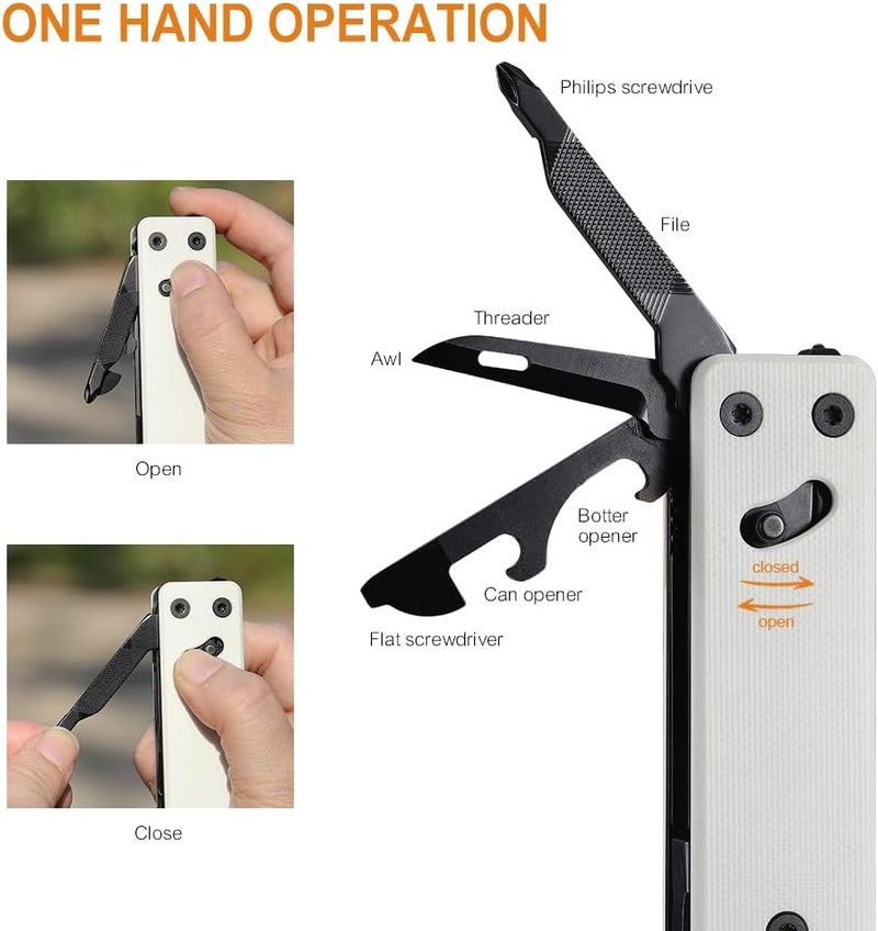 Roxon KS2 Elite Noir Blanc D2 Blade 13 in 1 Mini Multi Tool function pocket knife with big scissor, G10 handle and Pocket clip, good for Camping/Backpacking/Emergencies/EDC Multitool (D2 Steel Blade) - Image 2